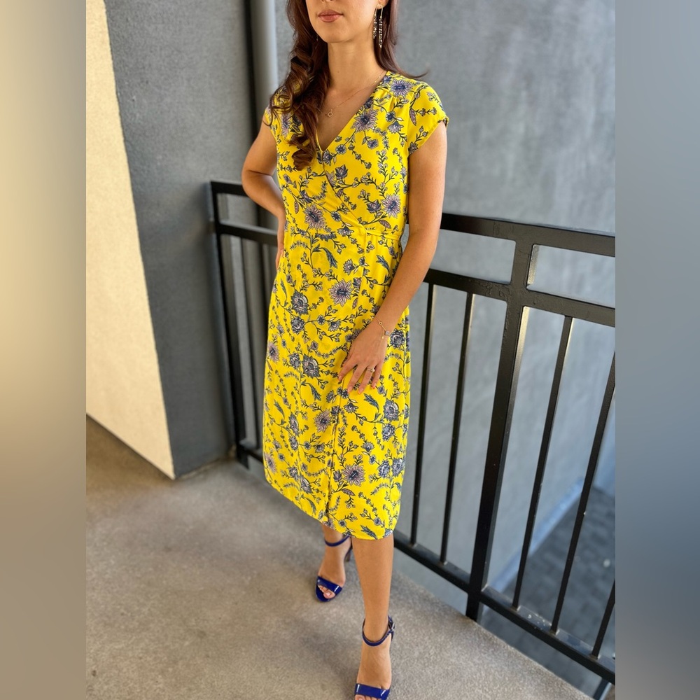 Banana Republic yellow floral wrap dress